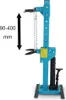 A blue hydraulic spring compressor is shown against a white background. A black arrow with text indicates a measurement range of 90-400 mm. Produktbild-Vorschau