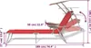 A red lounge chair with dimensions indicated by measurement lines and text. Produktbild-Vorschau