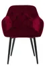 A red velvet armchair with black metal legs, shown from the front against a white background. Produktbild-Vorschau