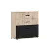 A three-drawer dresser with a light wood top section and two black drawers at the bottom, shown against a white background. Voir les images du produit
