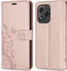 A rose gold flip cover wallet case for a smartphone, shown from the front and back. Produktbild-Vorschau