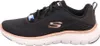 Side view of a black Skechers sneaker with rose gold accents. Voir les images du produit