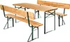 A three-piece picnic table set with two benches and a table, all made of wood with green metal legs. Produktbild-Vorschau