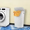 Rattan Wäschekorb 65 Liter mit Klappdeckel - Farbe: Weiß Produktbild-Vorschau 5