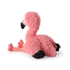 A plush flamingo toy is shown from a side angle, lying down on a white background. Produktbild-Vorschau