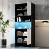 A tall, modern cabinet with multiple shelves and doors, some of which are open, displaying various items and illuminated by blue LED lights. Produktbild-Vorschau