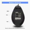 The bottom view of a gaming mouse with labels pointing to different parts. Produktbild-Vorschau