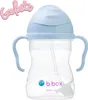 A light blue baby bottle with handles and a straw, on a white background. Náhled obrázku produktu