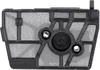 A close-up, top-down view of a black air filter with a mesh screen. Voir les images du produit