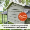 A close-up view of a wooden chicken coop with a wire run, set in a grassy outdoor environment. Produktbild-Vorschau