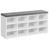 A white shoe rack with a gray upholstered top, displayed against a white background. Náhled obrázku produktu
