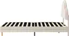 A side view of a white bed frame with a slatted base and a cloud-shaped headboard with LED lights. Produktbild-Vorschau