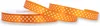 Einseitiges, glänzendes oranges Satinband mit weißen Punkten auf Rolle.  Perfekt für Bastelprojekte und Geschenkverpackungen Produktbild-Vorschau