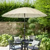 An outdoor patio set with a large umbrella, table, and chairs, surrounded by lush greenery and a stone wall. Anteprima dell’immagine prodotto