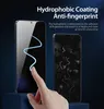 A hand is touching a smartphone screen with a hydrophobic coating, contrasted with a dirty screen. Produktbild-Vorschau