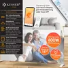 A couple is sitting on the floor in a living room, looking at a smartphone. The image also features marketing text and graphics related to a KESSER heating product. Produktbild-Vorschau