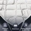 A close-up view of a mattress topper with three circular icons and text descriptions at the bottom. Náhľad obrázku produktu