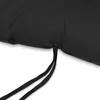 A close-up view of the bottom edge of a black cushion with drawstrings. Produktbild-Vorschau