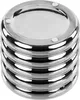 A stack of shiny, silver coasters. Produktbild-Vorschau