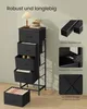 A SONGMICS kommode with fabric drawers is shown in a room setting, with close-up shots highlighting its features. Produktbild-Vorschau