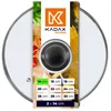 A glass pot lid with a black handle, displayed with marketing text and images of ingredients. Voir les images du produit