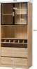 A tall wooden cabinet with glass doors and drawers, showing dimensions. Náhled obrázku produktu