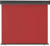 A red balcony side awning is shown fully extended. Produktbild-Vorschau