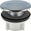 A close-up studio shot of a chrome-plated drain stopper with a black rubber gasket and a white plastic base. Produktbild-Vorschau