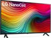 A black LG NanoCell smart TV with a colorful abstract wallpaper displayed on the screen, resting on its black stand. Náhled obrázku produktu