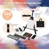 A flat lay of a painting set and easel with various art supplies. Produktbild-Vorschau