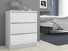 A white chest of drawers is shown in a bedroom next to a bed. Produktbild-Vorschau