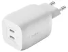 A white Belkin dual USB-C PD charger with 65W max output. Náhľad obrázku produktu