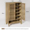 A wooden shoe cabinet with dimensions indicated by measurement lines and text. Produktbild-Vorschau