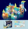 A product image showing a magnetic building block set with lights and tubes, and a separate image of the product packaging and included pieces. Náhľad obrázku produktu