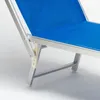Close-up of the leg and fabric of a blue and silver beach chair. Produktbild-Vorschau