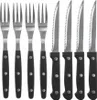 A set of steak knives and forks arranged neatly. Voir les images du produit