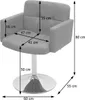 A gray armchair with dimensions indicated by arrows and text. Produktbild-Vorschau