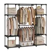 A black metal open wardrobe with clothes and storage boxes. Produktbild-Vorschau