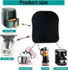 A collage showing various kitchen appliances and a black protective cover, with arrows indicating size comparisons. Produktbild-Vorschau