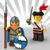 Two LEGO minifigures, a Viking and a pirate, are displayed against a radiating background. Produktbild-Vorschau