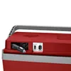 Close-up of the control panel and power cord of a red and gray portable cooler. Produktbild-Vorschau