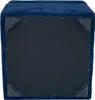 The underside of a blue upholstered cube ottoman. Podgląd zdjęcia produktu