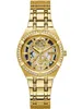 A gold Guess watch with a skeleton dial and crystal accents on a white background. Náhľad obrázku produktu
