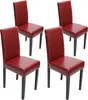 Four red dining chairs with dark legs are arranged on a white background. Podgląd zdjęcia produktu