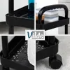 Collage of a black 3-tier rolling cart, showing different angles and details. Voir les images du produit