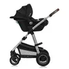 A black and silver Lionelo Amber 3-in-1 combi stroller with a baby car seat attached, shown from the side against a white background. Produktbild-Vorschau