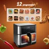 An air fryer is shown with various food program icons. Podgląd zdjęcia produktu