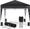 A black pop-up canopy tent and its accessories are displayed against a white background. Produktbild-Vorschau