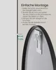 Instructions for mounting a mirror on the wall, showing a screw and a measurement. Produktbild-Vorschau