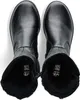 A top-down view of a pair of black leather boots with fur lining. Podgląd zdjęcia produktu